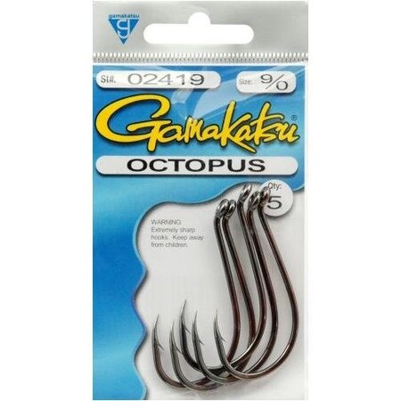 Gamakatsu Octopus Hook, Size 2, Needle Point, Ringed Eye, Ns Black, 8PK 2409